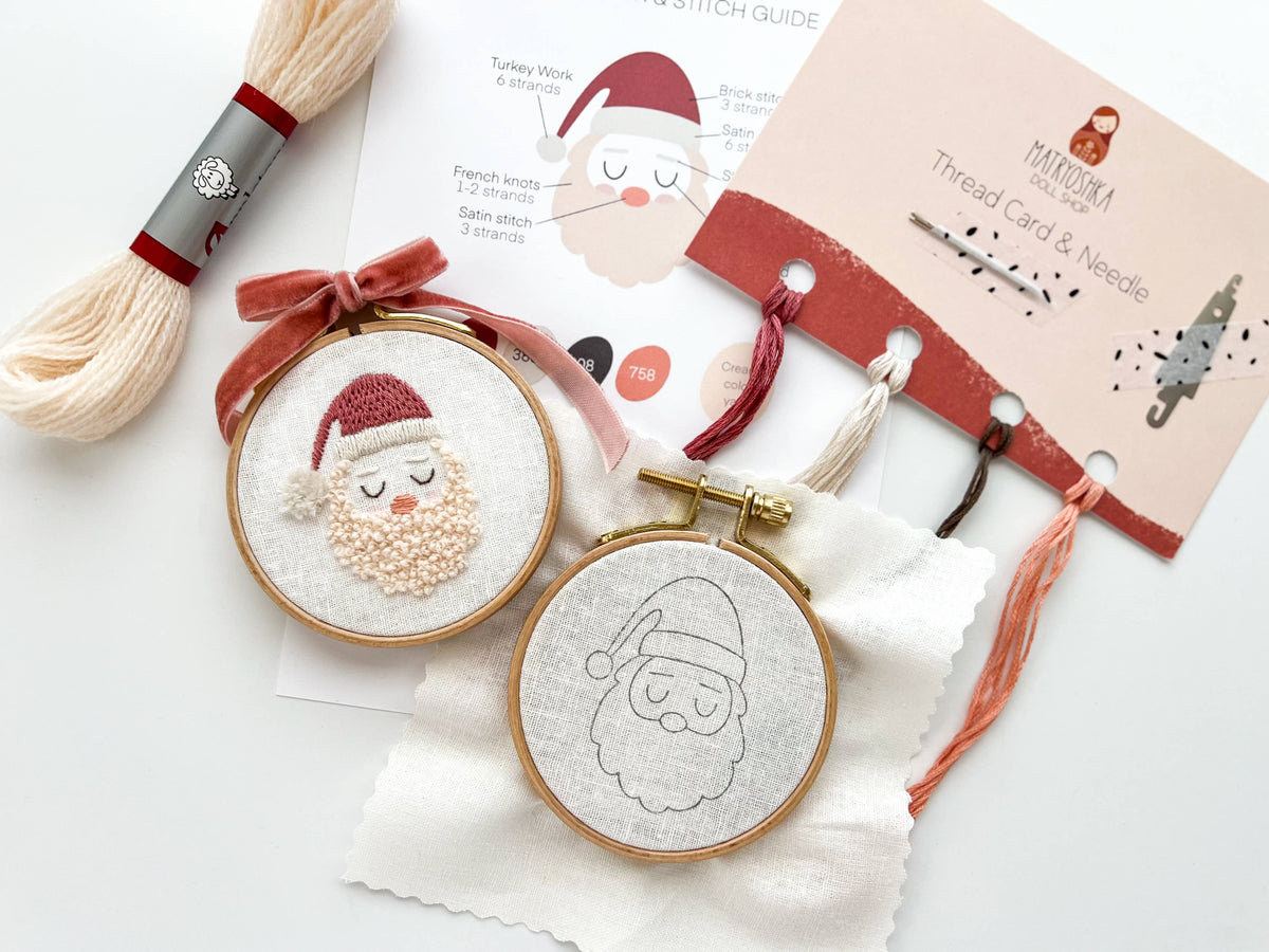 Matryoshka Doll Shop - Santa Embroidery DIY Kit, Beginner Craft Kit, Christmas DIY