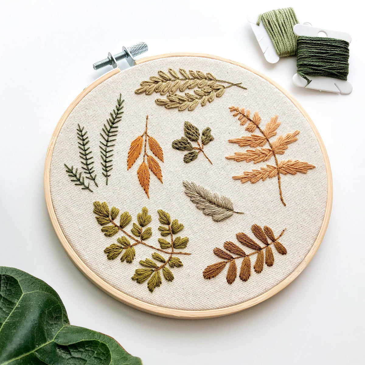 Matryoshka Doll Shop - Botanical Leaves Embroidery DIY Kit, Beginner Craft Kit