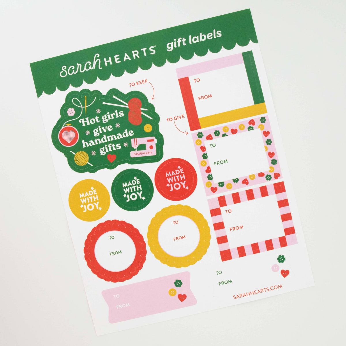 Sarah Hearts - Holiday Gift Labels Paper Sticker Sheet